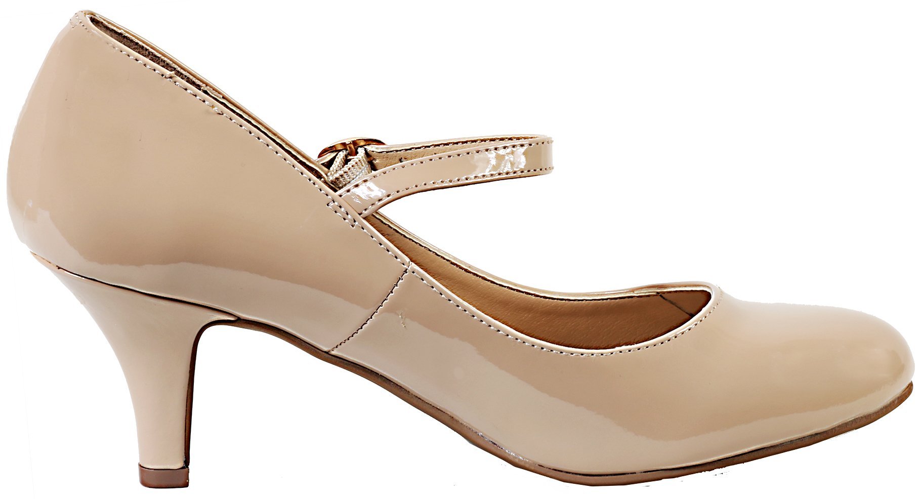City Classified by Soda Women's Kirk Buckle Dress Mary Jane Pumps (6.5 B(M), Dark Beige Patent) - Image 4
