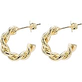 Chunky Twist Rope Hoop Earrings, 18k Gold Filled, 0.60 Inch, Push Back Closures