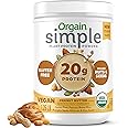 Orgain Organic Simple Vegan Protein Powder, Peanut Butter - 20g Plant Based Protein, With less Ingredients, No Artificial Sweeteners, Gluten Free, No Dairy or Lactose, 1.25 lb (Packaging May Vary)