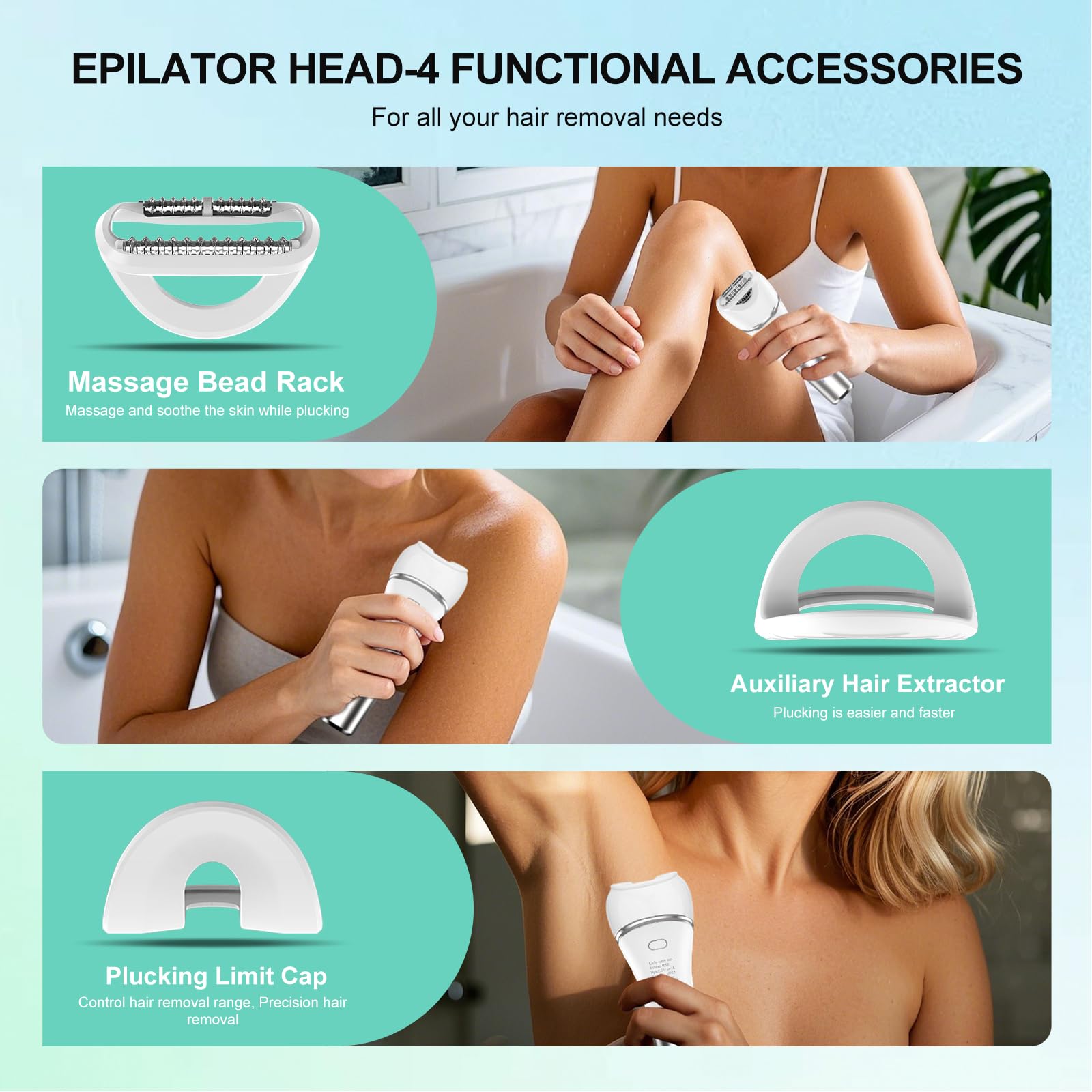 Zesuti Epilators Hair Removal for Women-2 in 1 Eletctric Razors for Women,Dual Head Bikini Trimmer for Pubic Hair/Lady Facial Razor,Cordless Epilator Body Shaver for Smooth Wet/Dry Shaving,Led Light