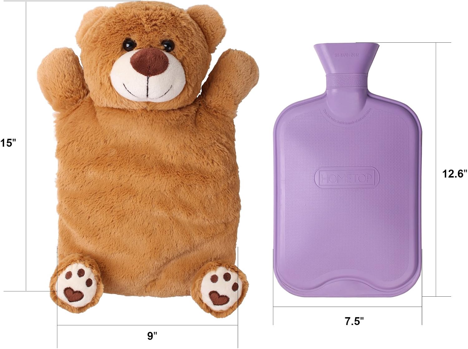 HomeTop Premium Classic Rubber Hot or Cold Water Bottle with Cute Stuffed Animal Cover (2 Liter, Purple): Health & Personal Care