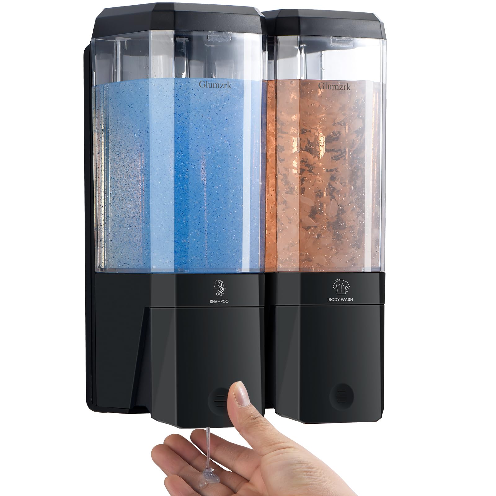 Shampoo and Conditioner Dispenser 2 Chamber No Drill Shampoo Dispenser for Shower Wall Mounted Shower Soap Dispenser 2 * 500ml Refillable Shower Dispenser for Bathroom Hotel(Black 2 Chamber)