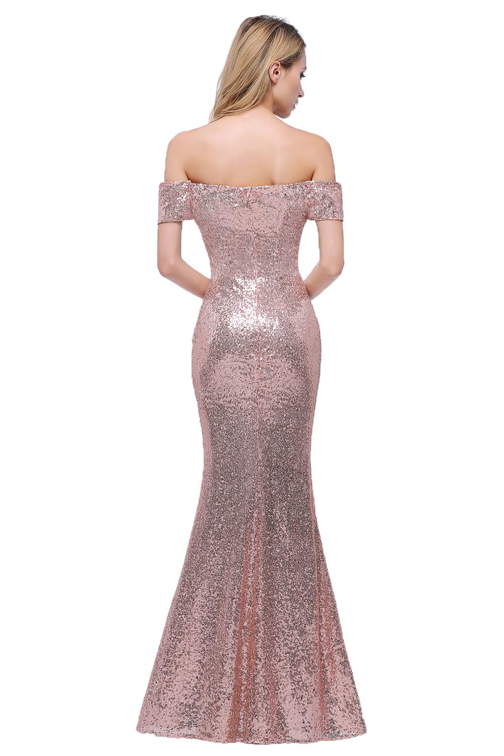 off the shoulder rose gold bridesmaid dresses