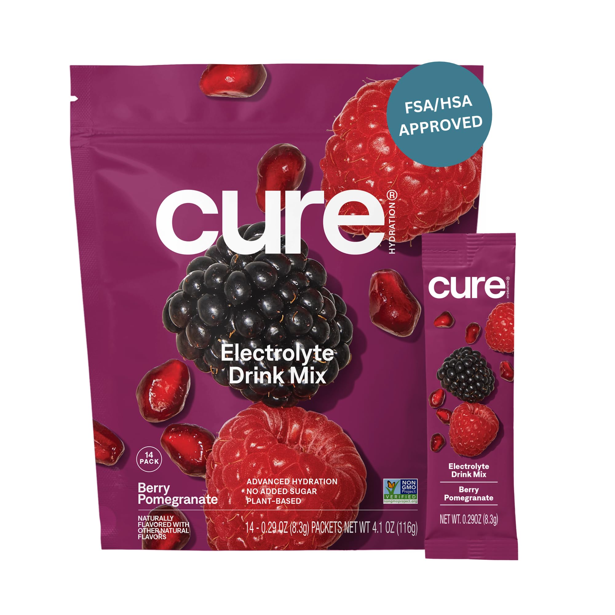 Cure Hydration - Electrolyte Drink Powder Berry Pomegranate 14 Packets