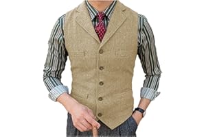 Tuikayoo Men's Tweed Suit Vintage Vest Herringbone Wool Prom Waistcoat Groomsmen