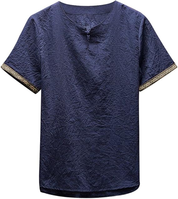 Amazon Charku Tシャツ メンズ Vネック 麻 ストリート 七分袖 リンネル カジュアル 夏服 半袖 シャツ ブラウス トップス ゆるtシャツ カジュアル トップ シャツ トップス 無地 おしゃれ ゆったり カジュアル ファッション 夏季対応 Tシャツ カットソー 通販