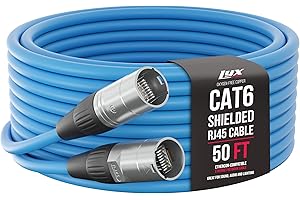 LyxPro 50 Feet Shielded CAT6 Ethercon Cable - Professional Audio & Lighting RJ45 Cable, Studio-Grade Sound Transmission, Extreme Durability - Blue