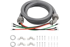 MOOKEERF 1/2 Inch AC Whip Assembly Kit 6 FT with Terminal, Non-Metallic Liquid Tight Electrical Conduit with 10/3 Gauge THHN Wire for Heater, Air Conditioner, Timer, Mini Split System