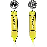 Cute Crayon Teachers Earrings for Women Funny Pencil Book Acrylic Wooden Drop Dangle Earrings Set for Teachers Appreciation Day Back to College Creative Jewelry Gifts