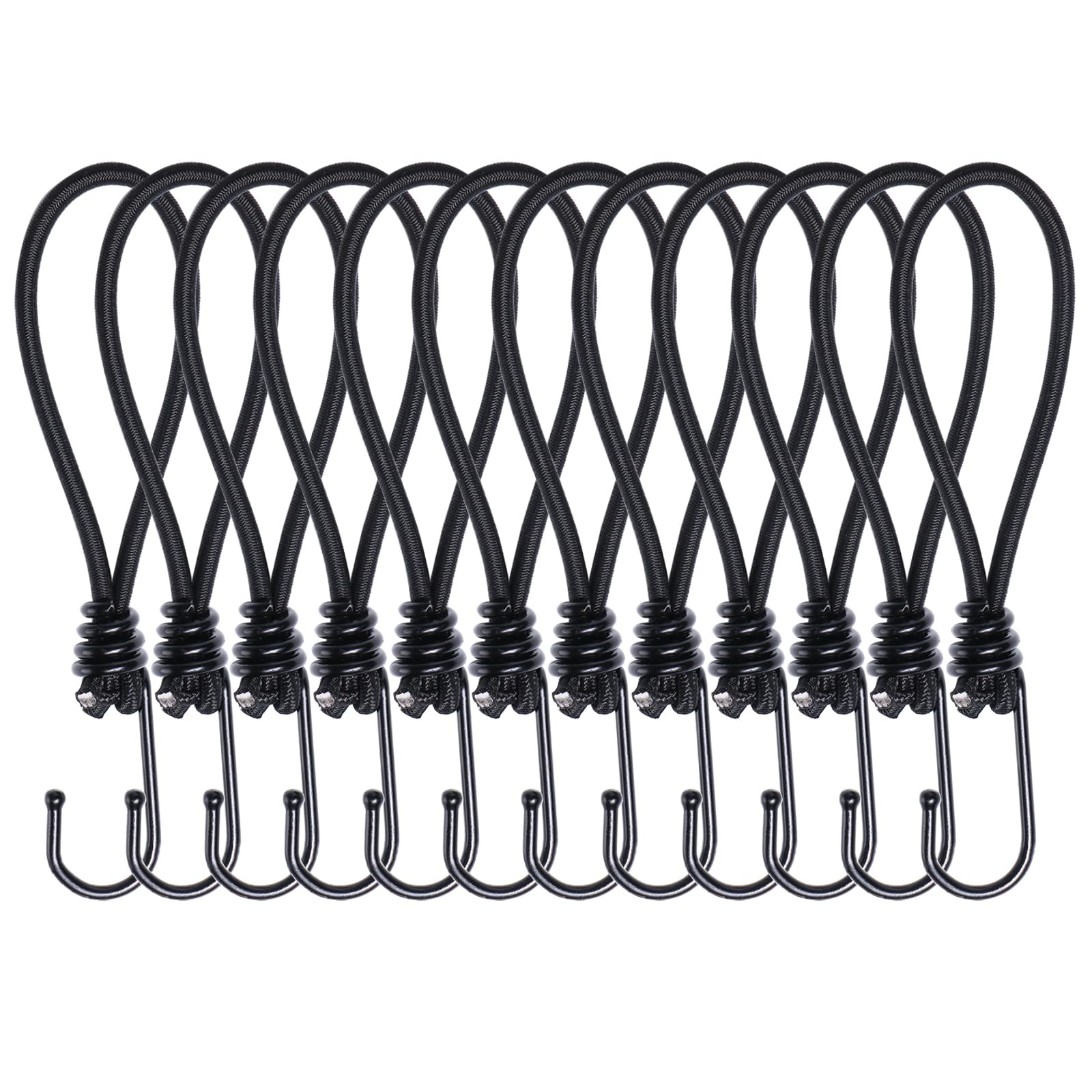 JunGG Heavy Duty Bungee Cords with Hooks, 12 Pcs 10 cm (4 Inch) Elastic Bungee Straps - Weatherproof & UV-Resistant Bungee Ropes for Camping, Tarps, Caravan, Luggage, Securing