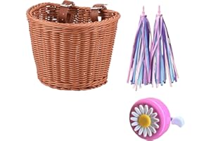 Alreczio Kids Bike Basket Set,Girl Bike Basket Handwoven,Bike Baskets for Kids,Install Detachable,Fits Most Bikes,Stationary Bike, Ebike, Road Bike ﻿