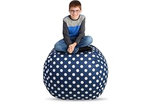 Creative QT Bean Bag Chair Storage Cover - X-Large, Navy Polka Dot - Toy Storage Organizer & Stuffed Animal Organizer for Kids Rooms