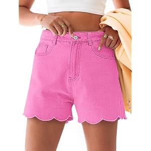 Aoysky Womens High Waisted Jean Shorts | scalloped shorts women, Denim Shorts, Summer, Straight Leg, Wave Hem, Casual Trendy