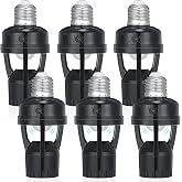 Hortsun 6 Pcs Motion Sensor Light Socket Compatible with E27, White, Black | Smart Screw in Automatic Bulb Holder, Indoor Porch Garage Basement, Motion Activated Energy Saving Hands Free Operation