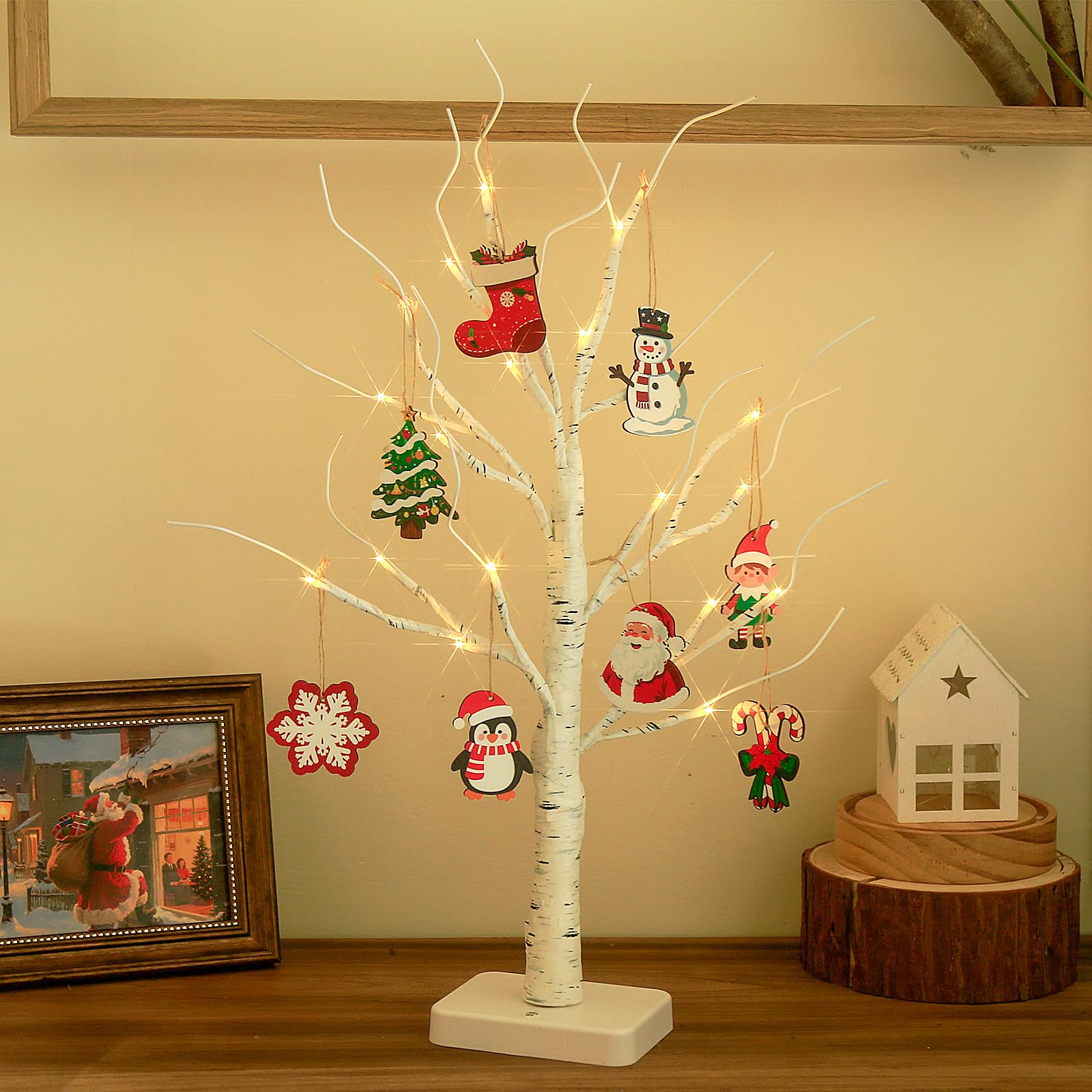 Photo 1 of ***SIMILAR PRODUCT*** EAMBRITE Lighted Birch Tree with Christmas Ornaments, Small Christmas Trees with Led Lights, White Twinkling Tree Decorations Tabletop Centerpieces for Home Table Bedroom Indoor Decor (22inch)