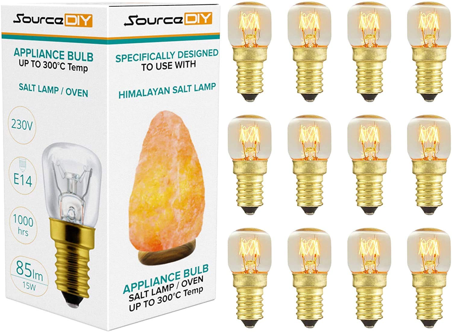 SourceDIY Salt Lamp Bulb 15w E14 (Pack of 12) for Oven <300°C, Fridge, Multipurpose Pygmy Appliance SES Incandescent dimmable Bulbs…
