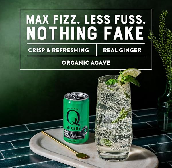 Q GINGER ALE WITH REAL GINGER & ORGANIC AGAVE – IDEAL FOR COCKTAILS & MOCKTAILS – MADE WITH REAL INGREDIENTS, PERFECTLY CARBONATED, & LESS SWEET – 60 CALORIES PER CAN – 7.5 FL OZ CANS (PACK OF 8)
