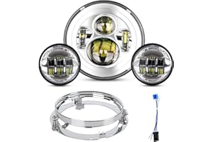 YEEGO DIRECT 7 inch Motorcycle LED Headlight 4.5 inch Fog Passing Lights Compatible with Road King Ultra Classic Electra Street Glide Tri Cvo Heritage Softail Slim Deluxe Fatboy, DOT Approved (Silver)