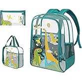 QAZMJUE Clear Backpack for Boys Girls - 3 Pcs Dinosaur Transparent Backpack Heavy Duty with Lunch Bag Pen Case - PVC Clear Bookbag for Kids Kindergarten Elementary School Travel Stadium Events