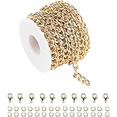 YOUBEIYEE 16.4 Feet Twisted Curb Chain Links Gold Plated Aluminum Bracelet Necklace Chain Bulk for DIY Craft Jewelry Making with Lobster Clasps and Jump Rings