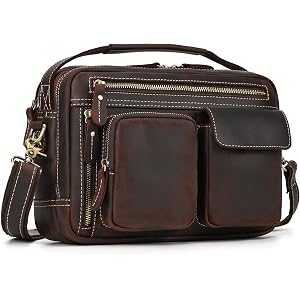 JulBean Full Grain Leather Messenger Bag for Men, Man Purse Crossbody Bags for Travel Work Business