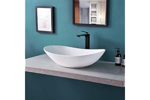 Bathivy Oval Bathroom Vessel Sink, 20.5'' x 12.6'' Modern Above Counter Vanity Bowl, White Ceramic Porcelain Art Basin Sinks with Pop Up Drain Combo