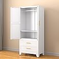 RISTERN 71” Metal Storage Cabinet with 2 Doors, 1 Adjustable Shelf and 2 Draws, Armoire Wardrobe Closet with Hanging Rods for Home Office, Bedroom, Living Room (White)