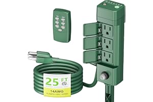 BN-LINK Outdoor Power Stake Timer 25FT Extension Cord Waterproof, Remote Control Photocell Dusk to Dawn Light Timer, 6 Grounded Outlets for String Lights & Christmas Decorations, ETL
