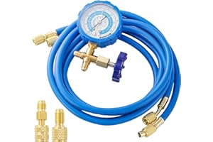 TIGBEAR R410A Recharge Kit AC Charging Hose, R410A Manifold Gauge Set with R410A Mini Split Adapter 1/4 x 5/16, R134A Tank Adapter 1/4 SAE X 1/2, Low Pressure Manifold Gauge Hose 59’’