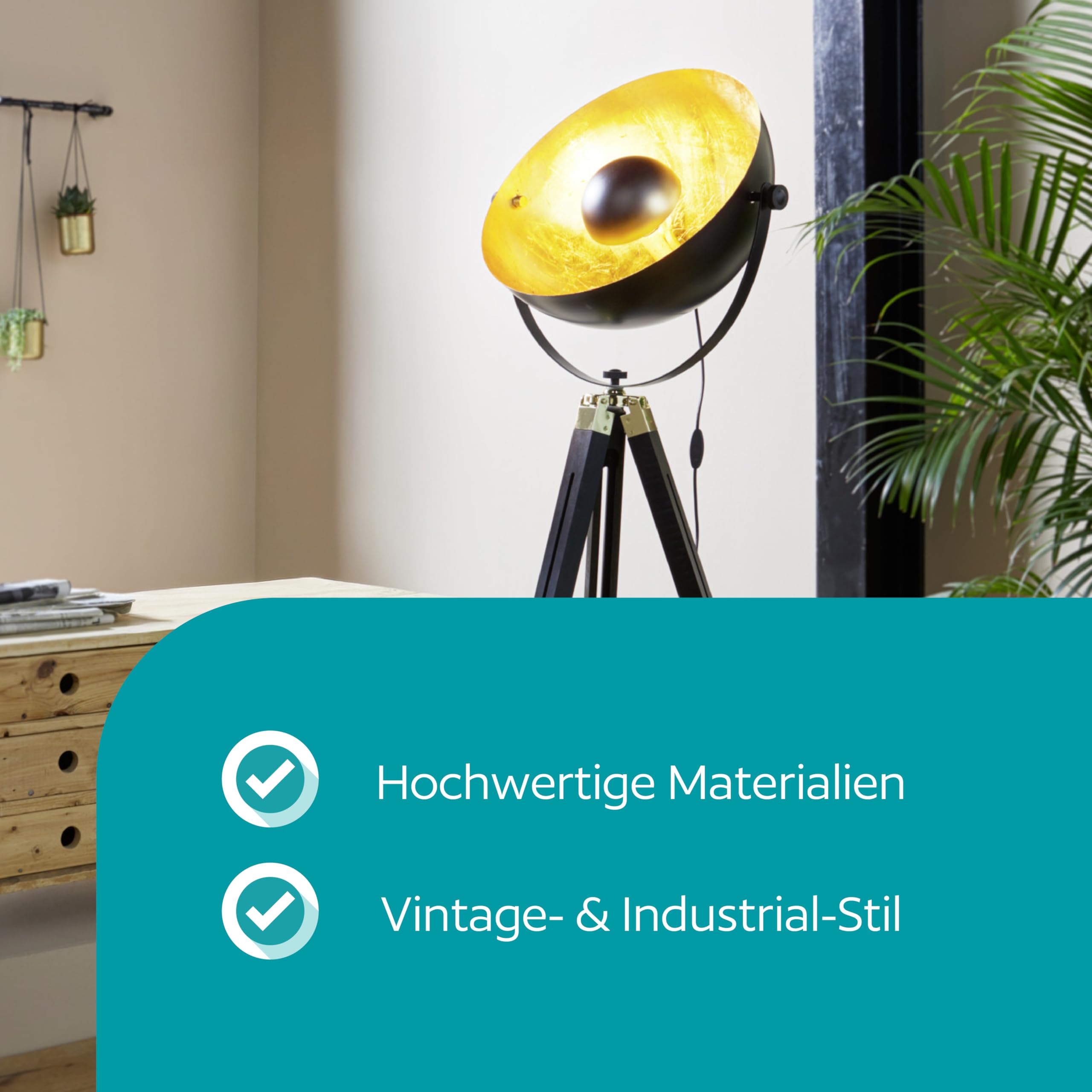 EGLO Stehlampe Covaleda, Stehleuchte Industrial, Vintage Standleuchte aus Holz und Stahl, Wohnzimmerlampe in Schwarz, Gold und Messing, Lampe mit Schalter, E27 Fassung 3