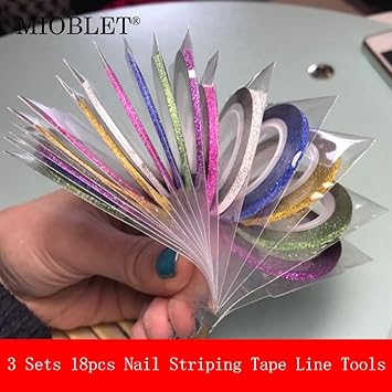Buy Mioblet 3 Sets 18pcs Matte Glitter Nail Striping Tape Set Gold