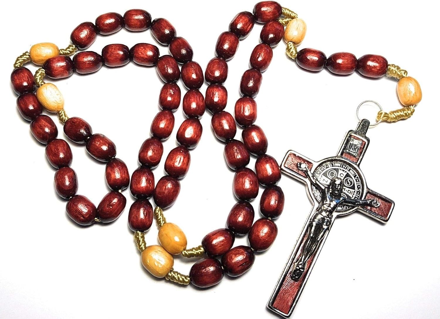 Made in Italy Rosary Blessed by Pope Francis Vatican Rome Holy Father Medal Cross Saint Benedict Patron Saint of Students, Christian Values Honor Veterans US Army solders Addiction Dependence (Brown): Home & Kitchen