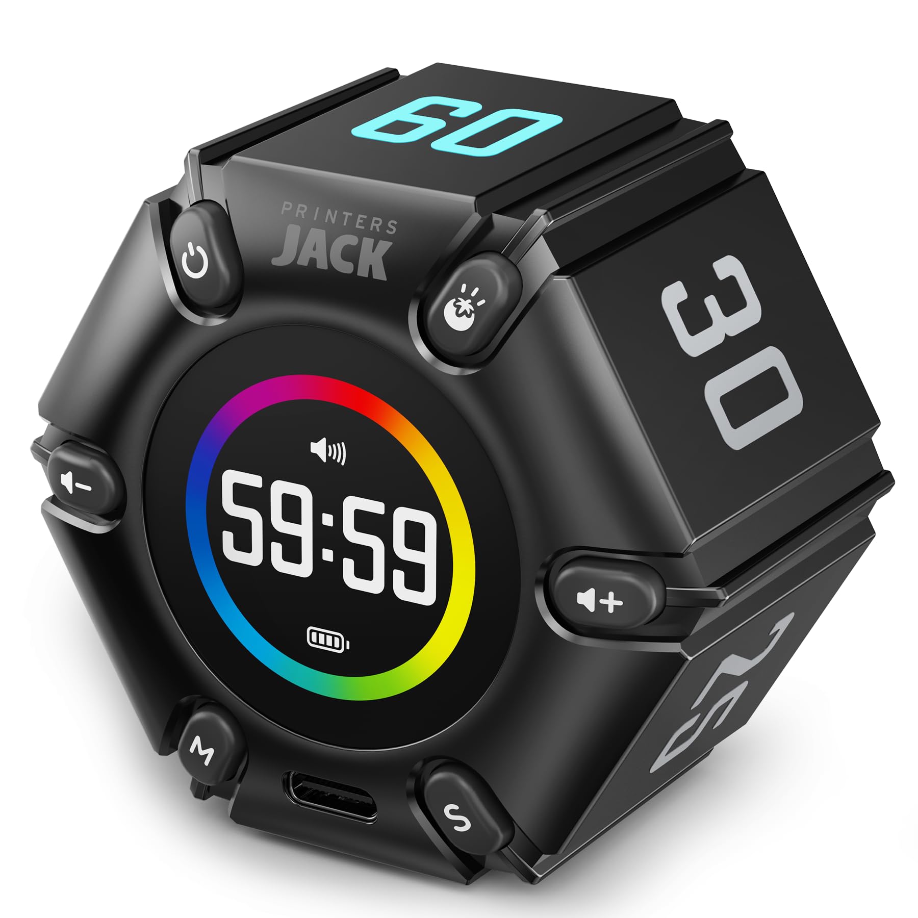 Photo 1 of Jack Pomodoro Timer - Productivity Cube, Visual Focus Timer, Mute & Vibration & Adjustable Sound Alert, for Office, ADHD, Study, Work, 3/5/10/25/30/60min & Custom Countdown - Black