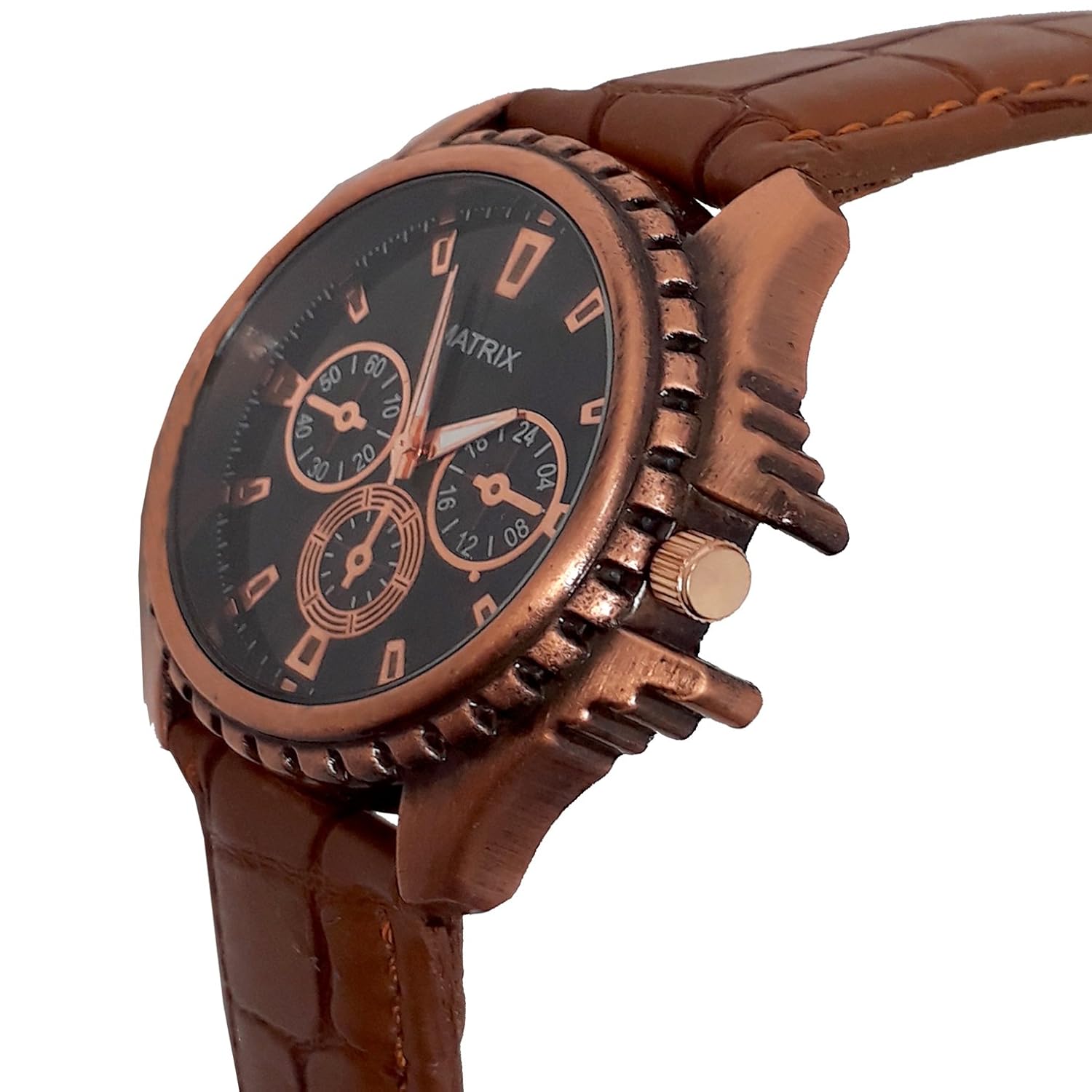 matrix casual black dial & brown leather strap analog wrist watch for men's/boys - (wch-121)
