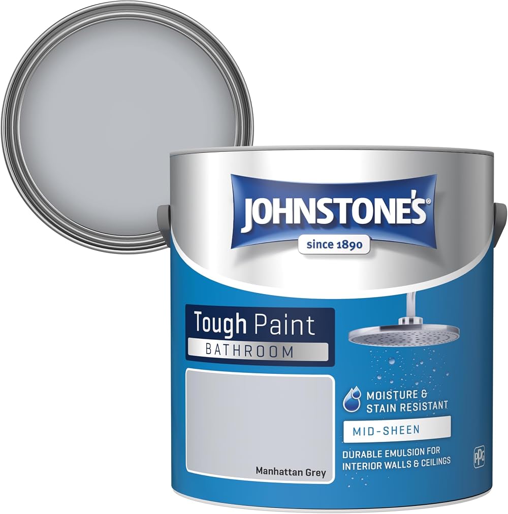 Johnstone's Bathroom Paint Manhattan Grey Mid Sheen Stain Blocker 2.5L