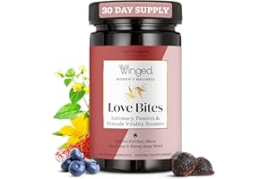 Winged Wellness Love Bites, Libido Booster for Women with Maca Root - Libido & Pleasure Booster with Horny Goat Weed & Damiana - Natural Aphrodisiac Gummy Supplement - Wild Blueberry, 60 Vegan Gummies