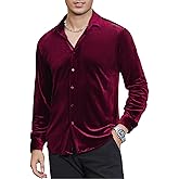 Alex Vando Mens Velvet Shirts Regular Fit Long Sleeve Soft Stretch Casual Button Down Shirt