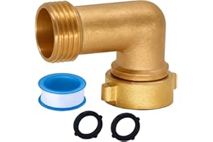 DETII Brass-Garden-Hose-Elbow-Connector, 90-Degree-Heavy-Duty-Hose-Elbow, Water-Hose-Elbow-For-Rv, Brass Pipe Fittings Hose Elbow, Water Intake Hose-Adapter-3/4-Inch-Ght-Male-and-Female (1)