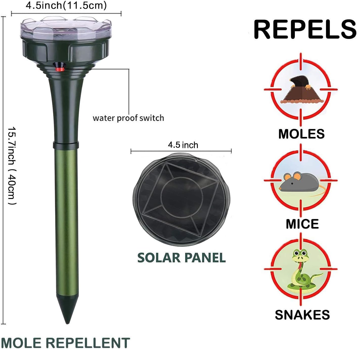 NAIYO Solar mole repellent, Solar snake Repellent for Outdoor, solar squirrel repellent sonic device Ultrasonic Gopher Repellent for Garden & Yard, Snake Gopher Spikes Chaser Pest Control : Garden & Outdoor