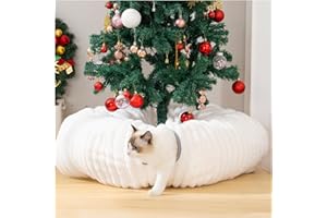 Avont Cat Tunnel Donut for Indoor Cats, Plush Kitten Tunnel Christmas Tree Skirt, Leisure Cat Circle Tunnel Bed, Kitty Play Toys Gift Ideas -White