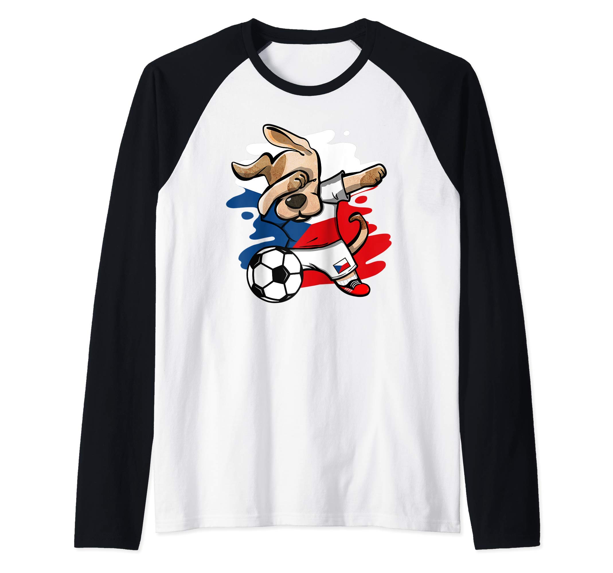 Dabbing Dog Czech Republic Soccer Fans Czech Flag Football Raglan Baseball Tee