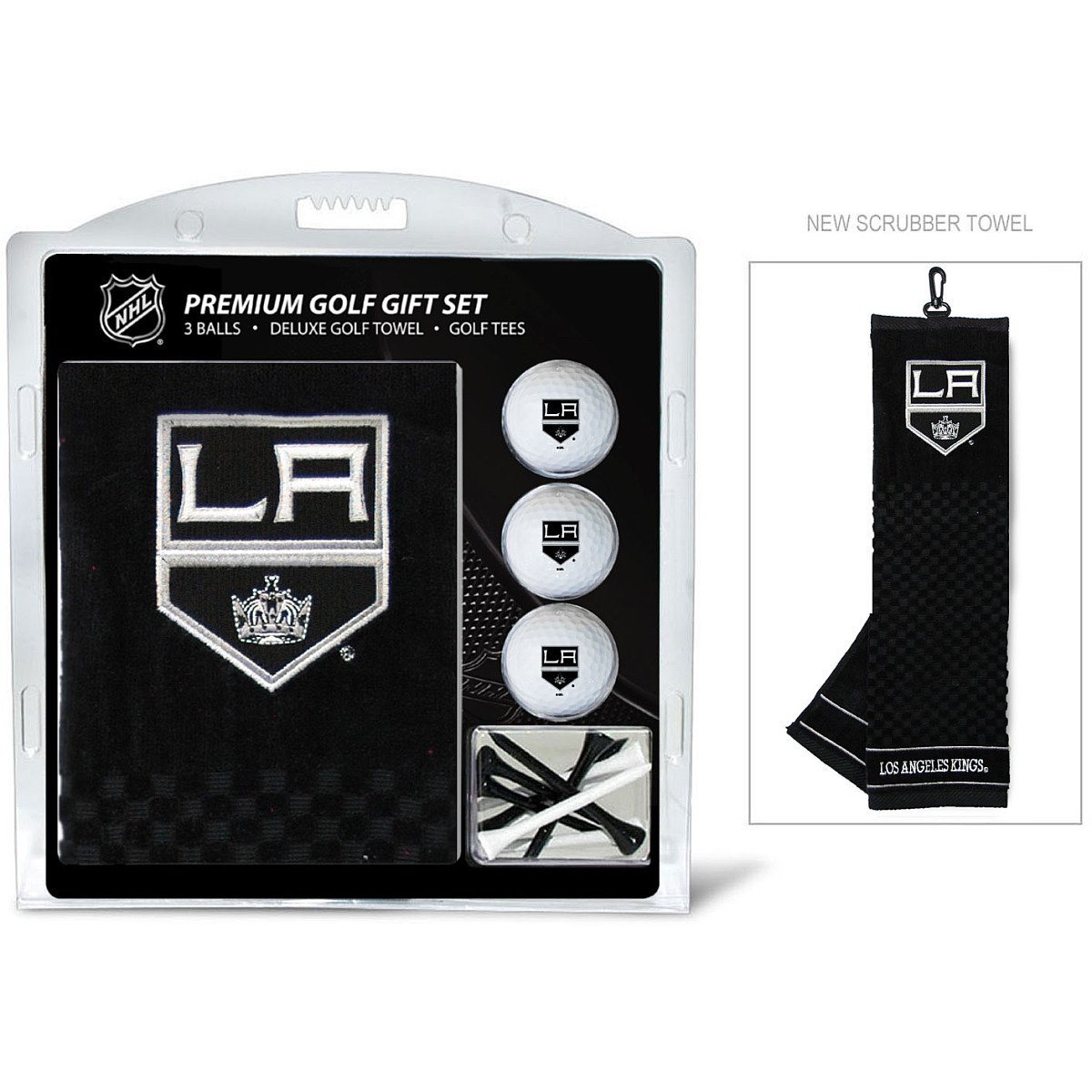 Team Golf NHL Los Angeles Kings Gift Set: Embroidered Golf Towel, 3 Golf Balls, and 14 Golf Tees 2-3/4" Regulation, Tri-Fold Towel 16" x 22" & 100% Cotton