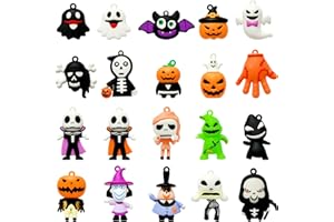 BEZANU Halloween Resin Charms, 20 PCS Halloween Ghost Witch Pumpkin Skeleton Key Pendant for Halloween Party Gift (Bulk)