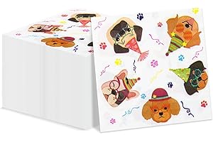 HEGBOLKE 100 Pcs Cute Puppy Dog Party Napkins - 13 x 13inch, Perfect for Kids, Baby Showers & Animal Parties