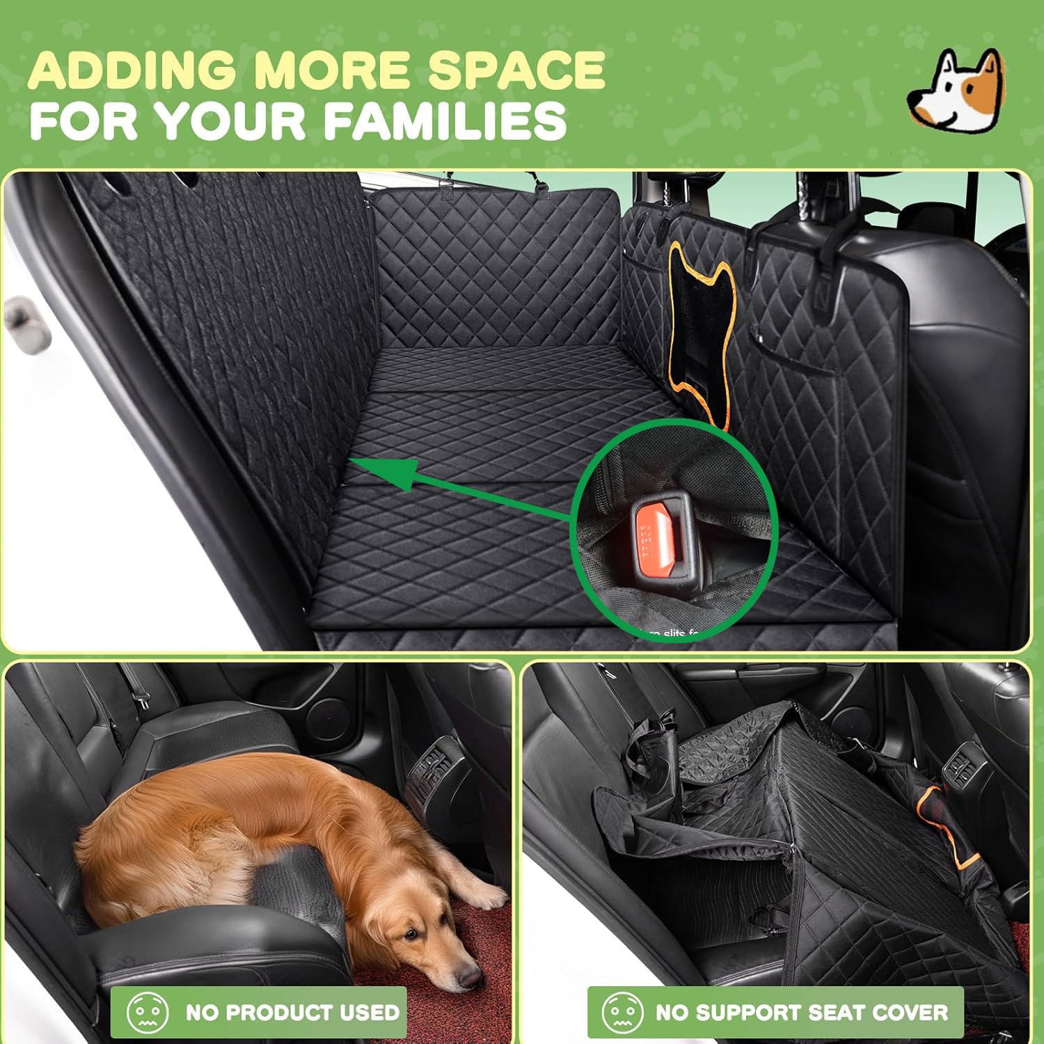 Happept Extender Dog Car Seat Cover with Hard Bottom Dog Car Seat Bed, Car Back Seat Protector Waterproof Dog Hammock for Car Dog Car Bed for Car, SUV, Truck, Travel (Black, M)