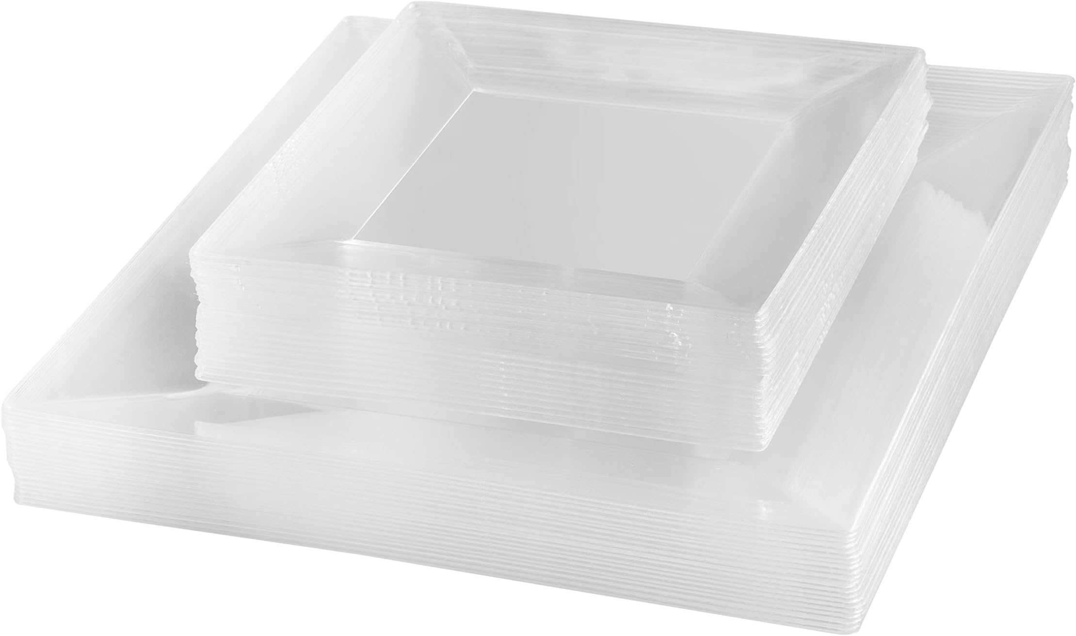 Square Clear Plastic Plates Disposable Wedding Party Plates 60 Pack Includes 20 9.5" Dinner and 20 6.5" Salad Plates - Posh Setting