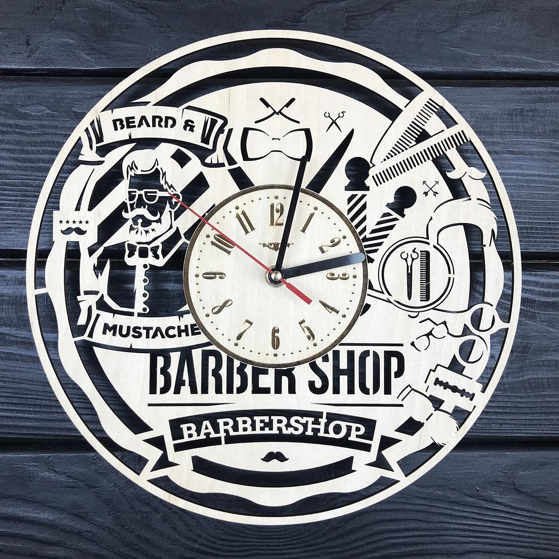 Buy Nabster Wall Clock Wood Decor Barber Art Hanging