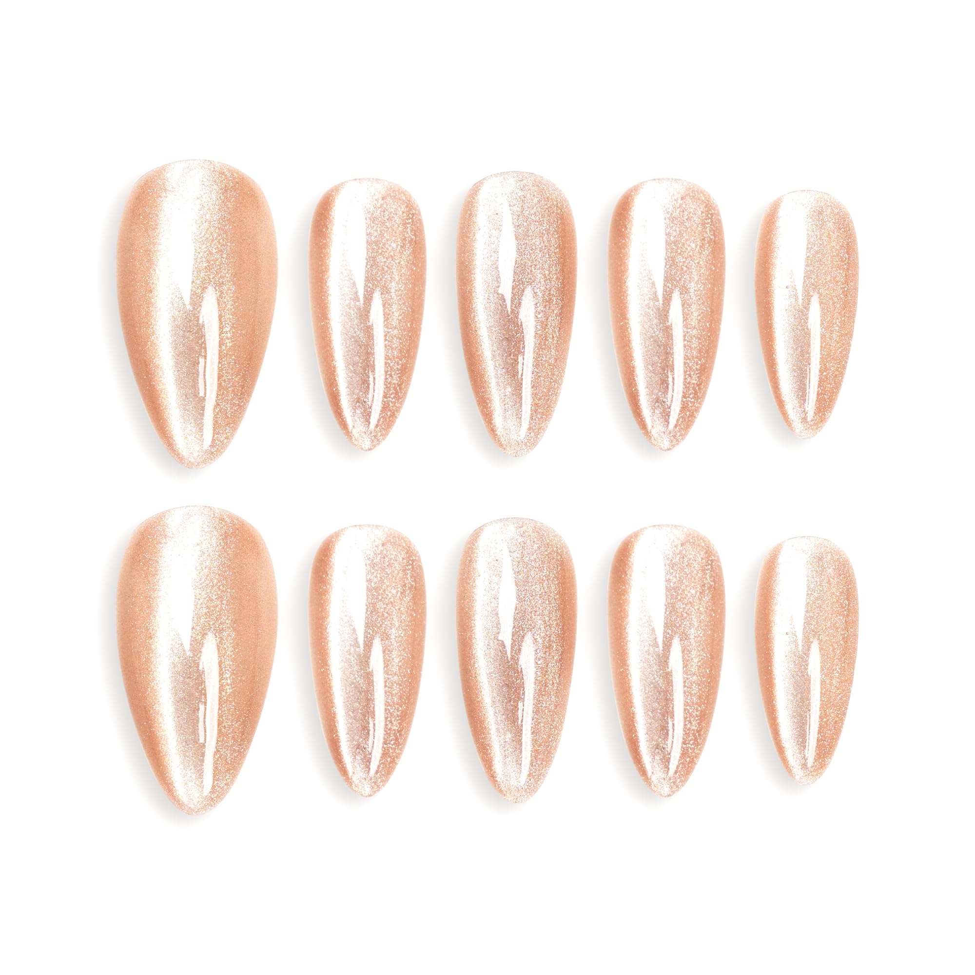Sun&Beam Nails Handmade Press-on Medium Long Almond Flesh Color Cat Eye Design Charming False Nail Tips 10 Pcs (#121 XS)