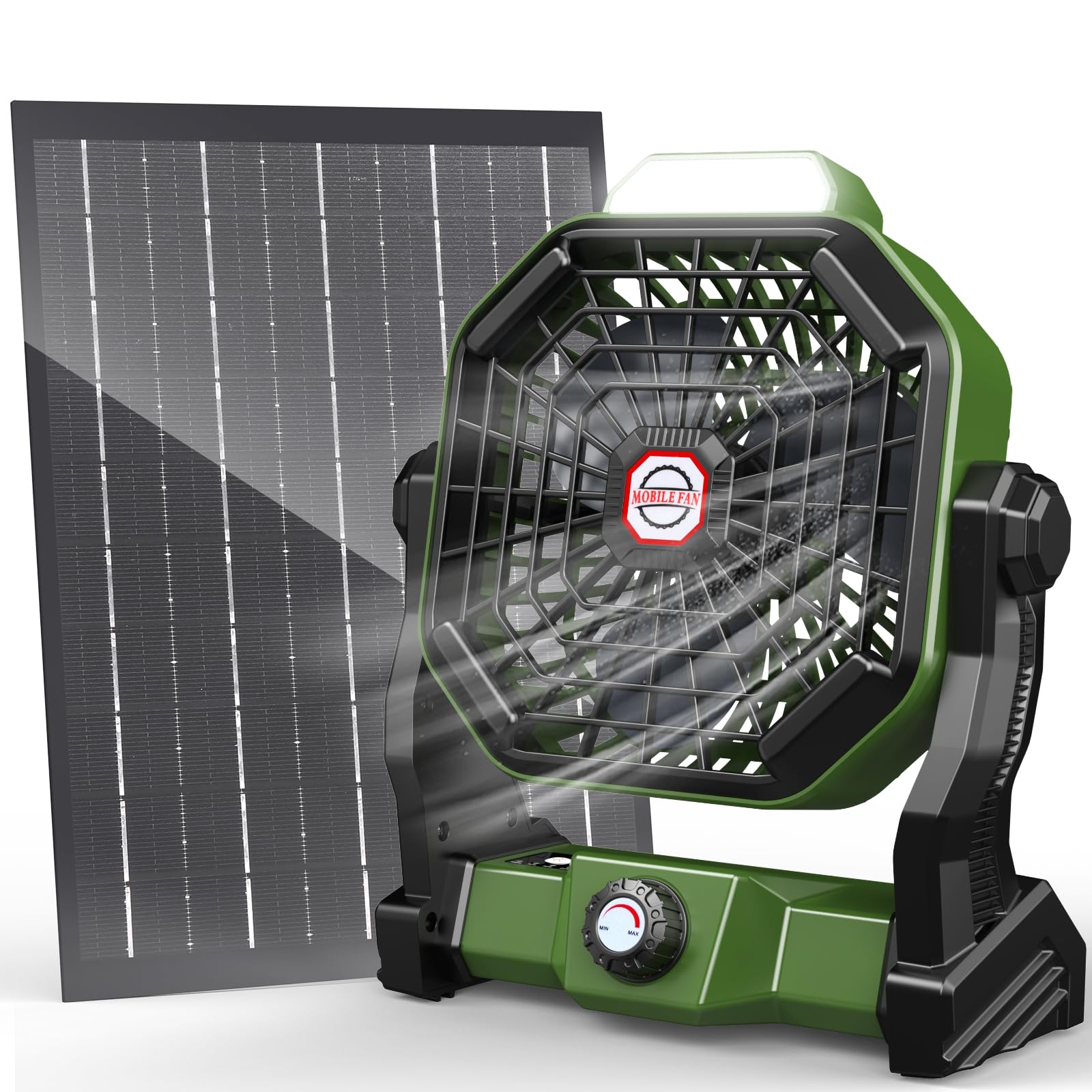 Photo 1 of 10400mAh Solar Fan, Camping Fan with Solar Panel, 7W 9-Inch Rechargeable Battery Operated Fans for Outside, LED Lantern, Stepless Speed and Quiet Battery Powered Solar Tent Fans for Outdoor, Barbecue