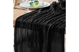 Xiomot Table Runner Cheesecloth 10FT Black Boho Gauze Cheese Cloth Rustic Sheer Table Runners for Wedding Birthday Bridal Baby Shower Party Decoration